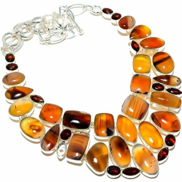 NEW - Agate, Garnet Topaz Handmade Sterling Adjustable Necklace - Picture 1 of 5